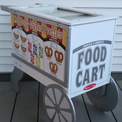 Melissa & Doug Kids Play Food Cart - "Snacks & Sweets," Removable Signs, Wooden Treats, Ice Cream Sandwiches, Hot Dog with Fixings, Pretzel & Drinks