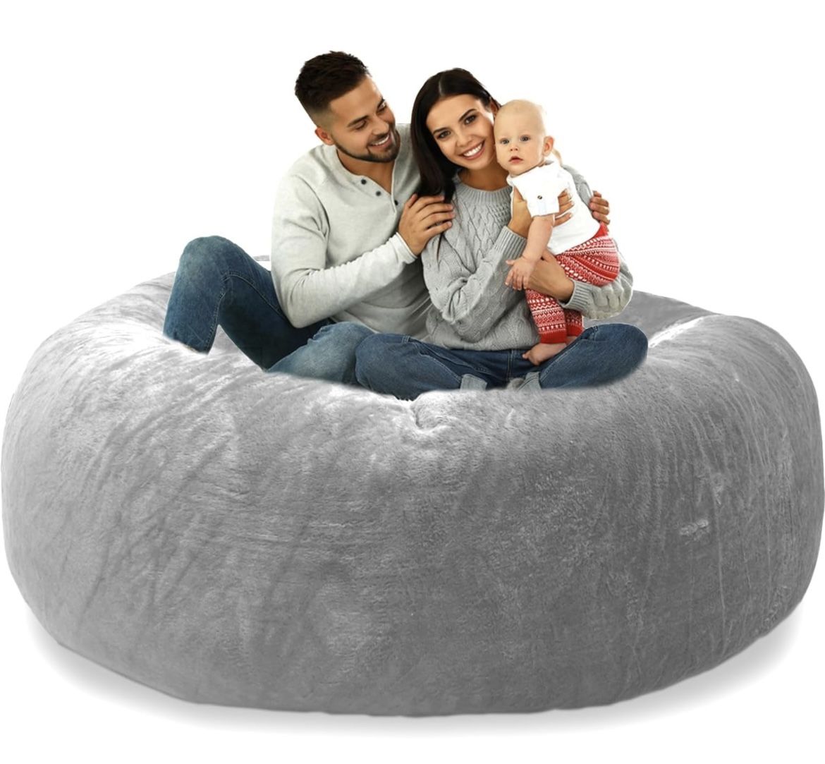 LCYFBE Bean Bag Chairs, Giant Bean Bag Chair for Adults, 6ft Big Bean Bag Cover Comfy Bean Bag Bed (No Filler, Cover only) Fluffy Lazy Sofa, Light Gre