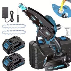 Yunxi Cordless Chainsaw 6" Rechargeable w/2PCS 21V Batteries, 3 PCS Chains