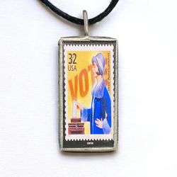Vote Let Women Vote USPS Forever Collector Stamp Pendant Necklace Recycled Glass