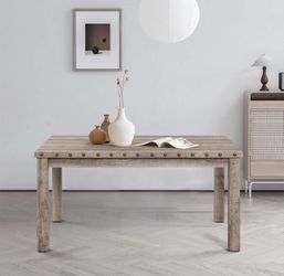 Rustic Farmhouse Dining Table, Rectangular Kitchen Table with Wood Legs, Nailhead Accents, Charming Dining Hub for Kitchen or Breakfast Nook