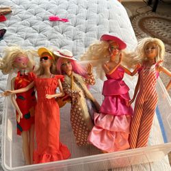 Vintage Barbies With Wardrobe, Clothes And Accessories 