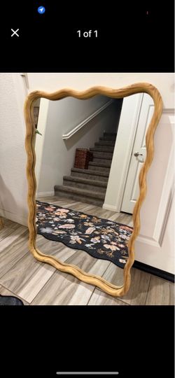 Scalloped Mirror With Wood - 23.6” X 37.7” Hanging Bathroom Mirror Makeup Mirror Decor