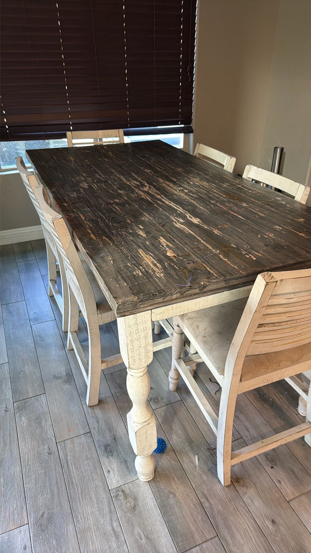 Rustic Farmhouse Dining Table And  Six Chairs 