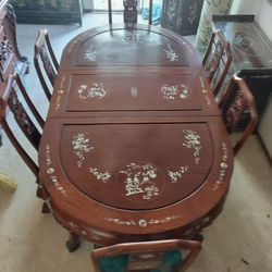 Chinese Redwood Mother Of Pearl Dining Table With 1 Leaf 850 Obo