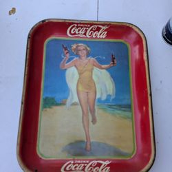 ORIGINAL AUTHENTIC COCA COLA TRAY 1937 YEAR RUNNING GIRL COKE TRAY
