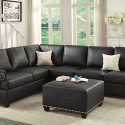 Brand New Black Faux Leather Sectional Sofa / Ottoman Sold Separately 