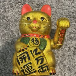 15" Waving Lucky Fortune Cat Maneki Neko Japanese Porcelain 