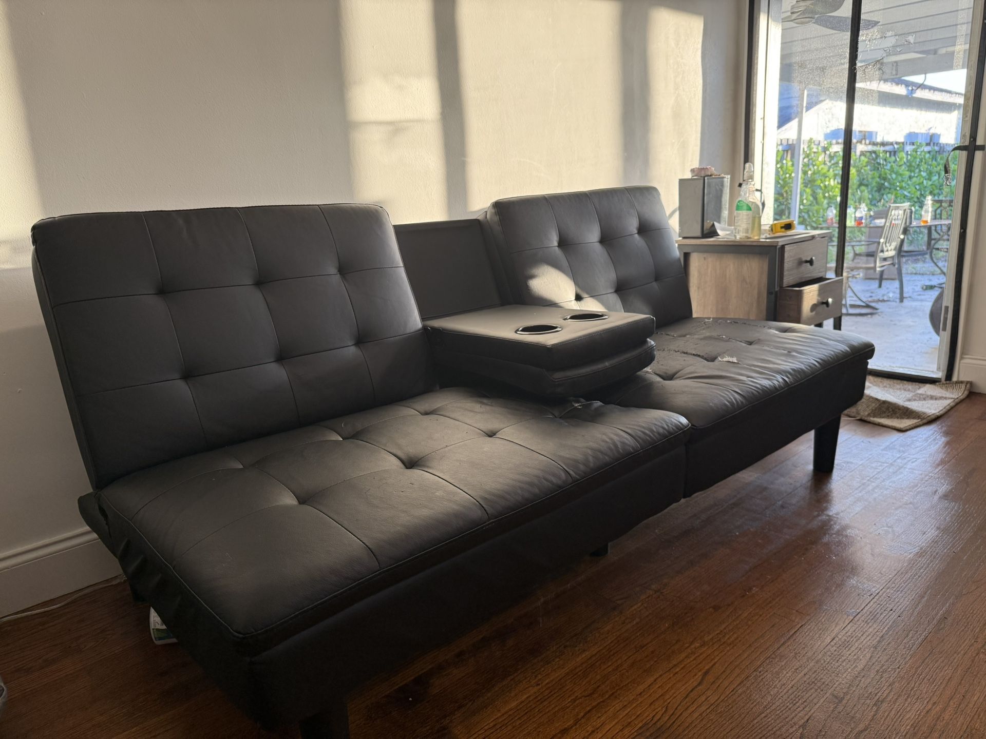 Black Futon With Built In Cup Holders