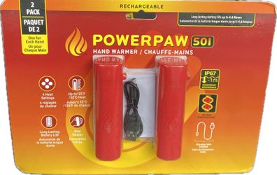 Powerpaw 501 2Pk Hand Warmer Rechargeable Waterproof Slim Design 1872139