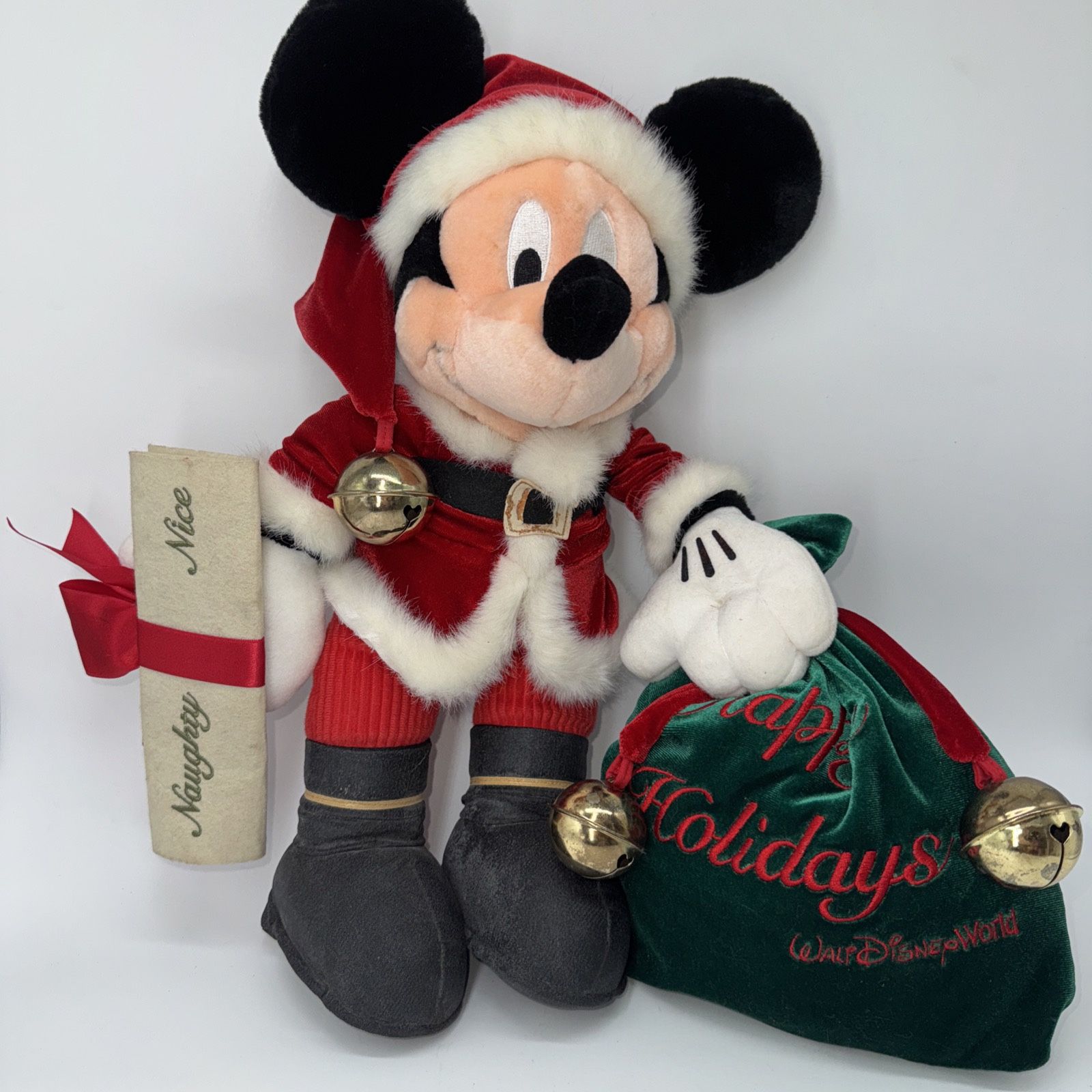 RARE Vintage 90s Santa Mickey Walt Disney World Parks 16 Plush Toy