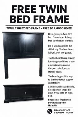 Free Ashley Twin Bed w/ 2 drawers