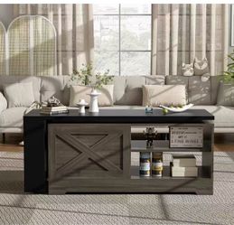 ❤️🔥 47.2x18.4x23.8Inches Brown+Black U-Can Farmhouse Lift Top Coffee Table