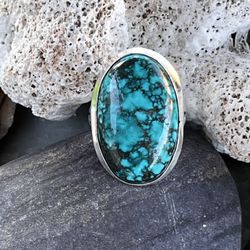 Natural Turquoise Sterling Silver Ring Sz 9