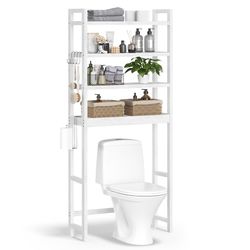 Over-The-Toilet Storage Bathroom Organizer Toilet Rack with Adjustable Shelf, Cloud White UBTS041W01