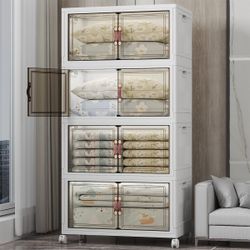New -Extra Large Stackable Storage Bins with Lids & Wheels & Door,672QT-168QT/42GAL*4Pack Foldable Collapsible Closet Organizers, Plastic containers d