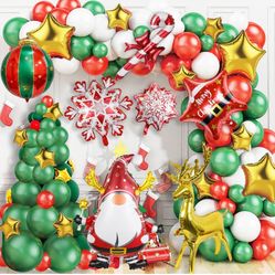 Christmas Balloon Garland Arch kit,100pcs Christmas Balloon Arch Red White Green Xmas Foil Balloons for New Year Christmas Party Supplies