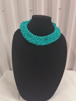 Chunky teal seed bead Bohemian  Choker