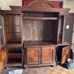 Solid Wood Entertainment Center + Glass Curio Display Cabinet