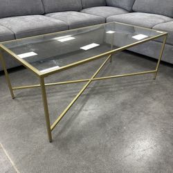 Henley 48 in. Brass Rectangle Glass Top Coffee Table