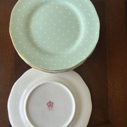 Vintage ROYAL ALBERT Polka Rose Mint Green Dessert/Salad Plate Bone China (set of 6)