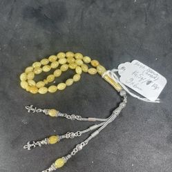 Real Natural baltic amber 14.5gr 33 BEADS ROSARY 9x6mm (silver 4,5gr+beads 10gr)