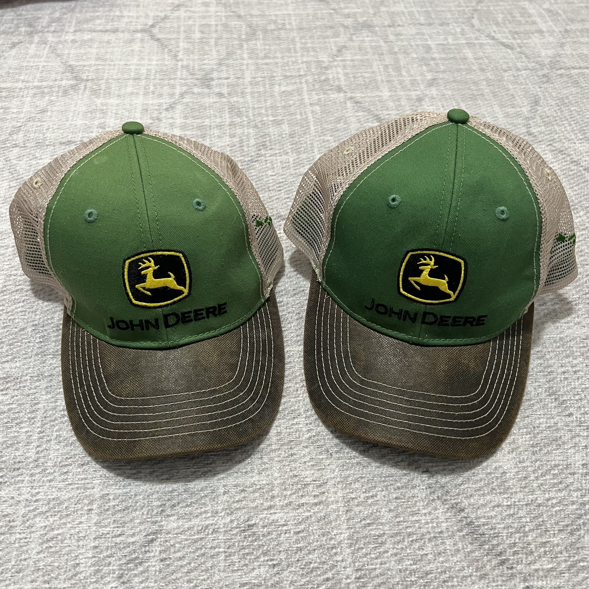 Lot of 2 John Deere Tractors Adult Unisex Green Adjustable Velcro Truckers Hats