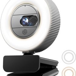 2K QHD Webcam with Microphone and Ring Light, G910 Web Camera Privacy Cover, USB Plug&Play Computer Camera for PC/Desktop/Laptop/Mac, Streaming Camera