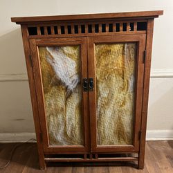 Mission Style Solid Wood Stained Glass Storage Cabinet