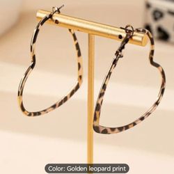 Heart shaped hoop leopard print earrings  iron with stainless steel post 
