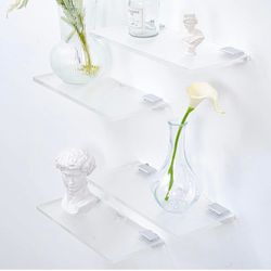 BRAND NEW IN BOX Clear Acrylic 12 Inch Floating Shelves w/Invisible Metal Brackets Floating Wall Mounted Shelf Set of 4