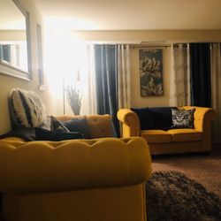 Living-room furniture (yellow) sofa and love seat $1000/ OBO