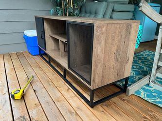 Industrial TV Stand with Metal Mesh Doors