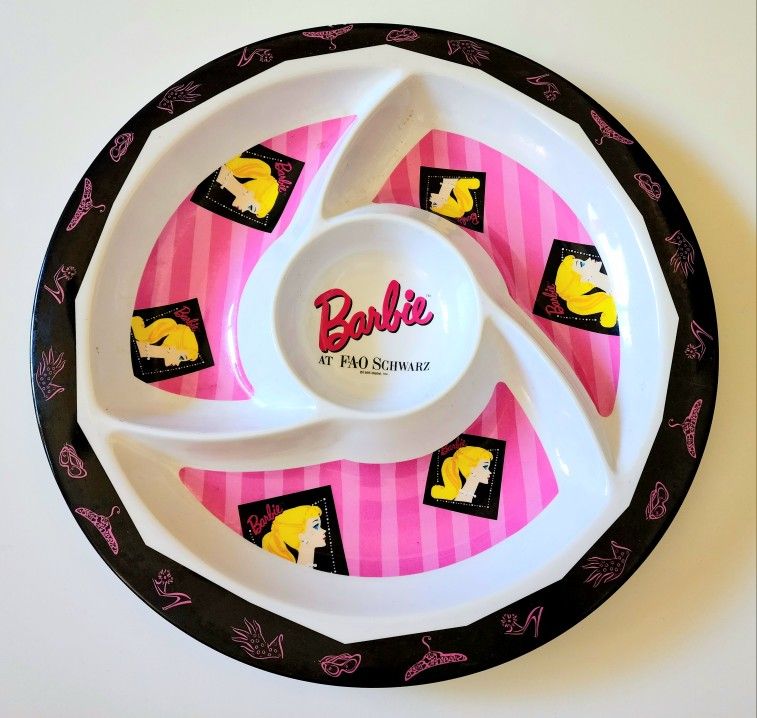 Vintage 90s FAO schwarz Barbie large divided platter tray Zak designs plastic