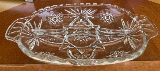 Vintage Pressed Glass Serving Tray with Star Pattern