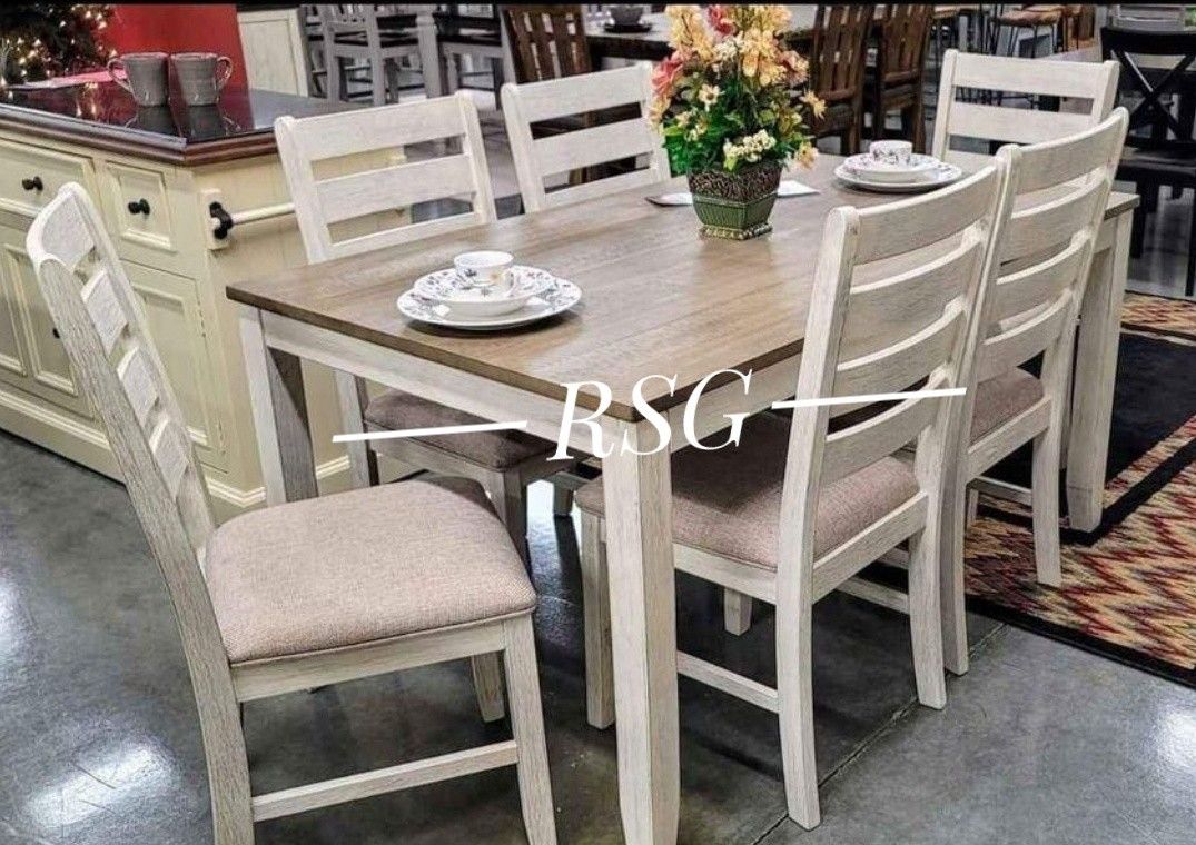 Dining Set; Table, 6 Chairs Kitchen Table Set 💚No Needed Credit Check 💛 $39 Down Payment with Financing0617