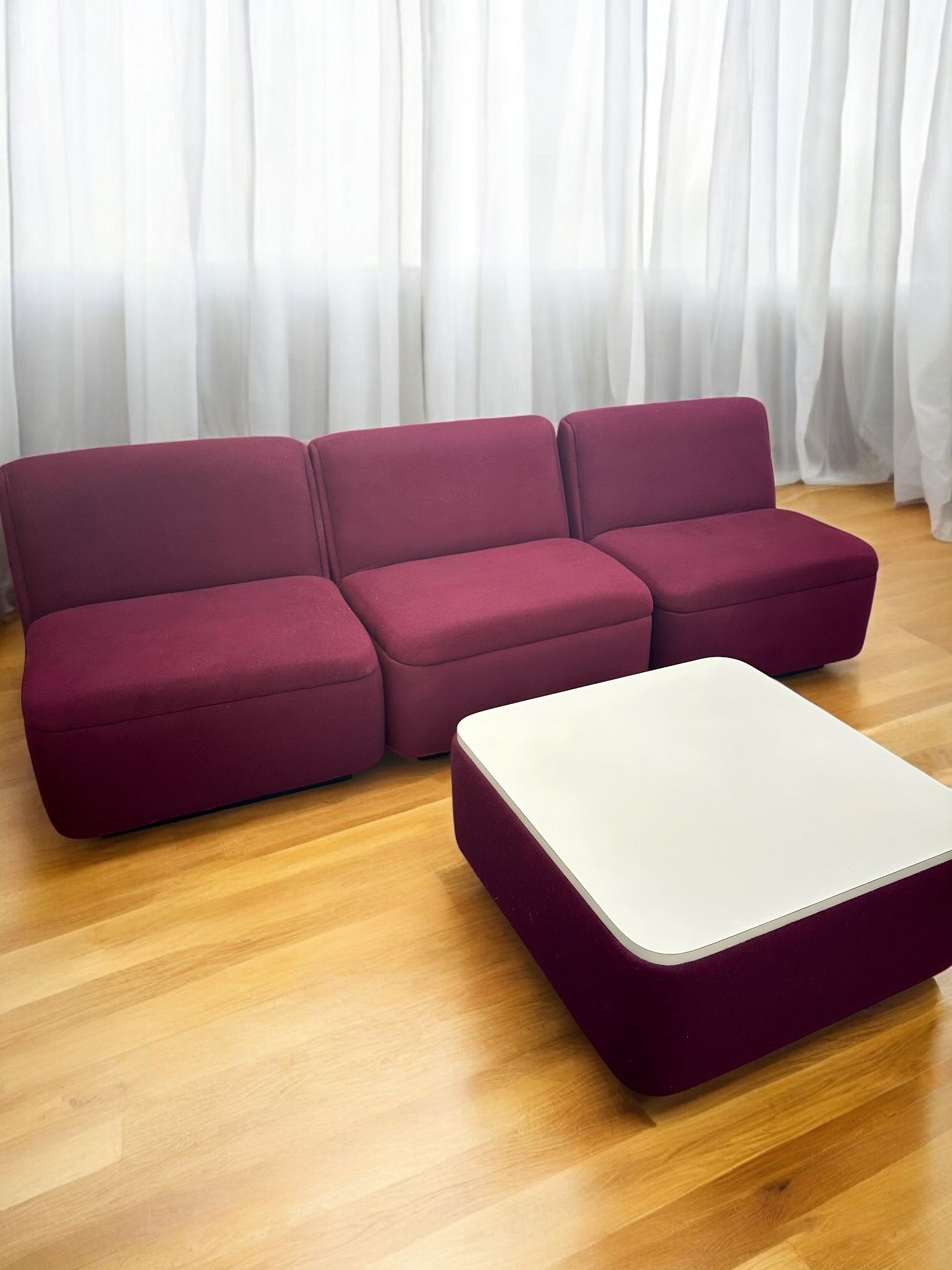 Vintage 1980s Modular Sofa Set – Burgundy Velvet