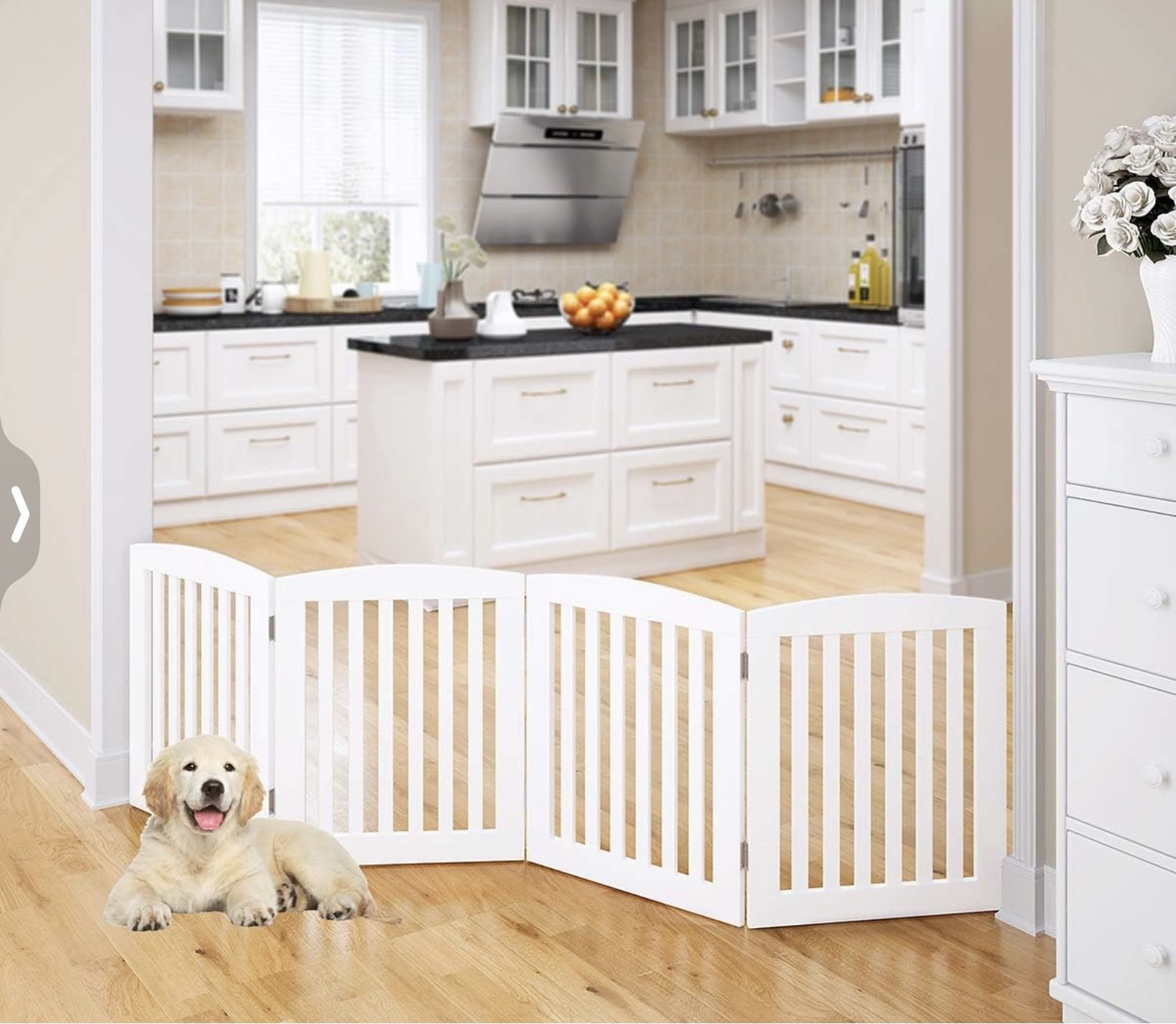 PAWLAND Wooden Freestanding Foldable Pet Gate for Dogs, 24 inch 4 Panels Step Over Fence, Dog Gate for The House, Doorway, Stairs, Extra Wide (Espress