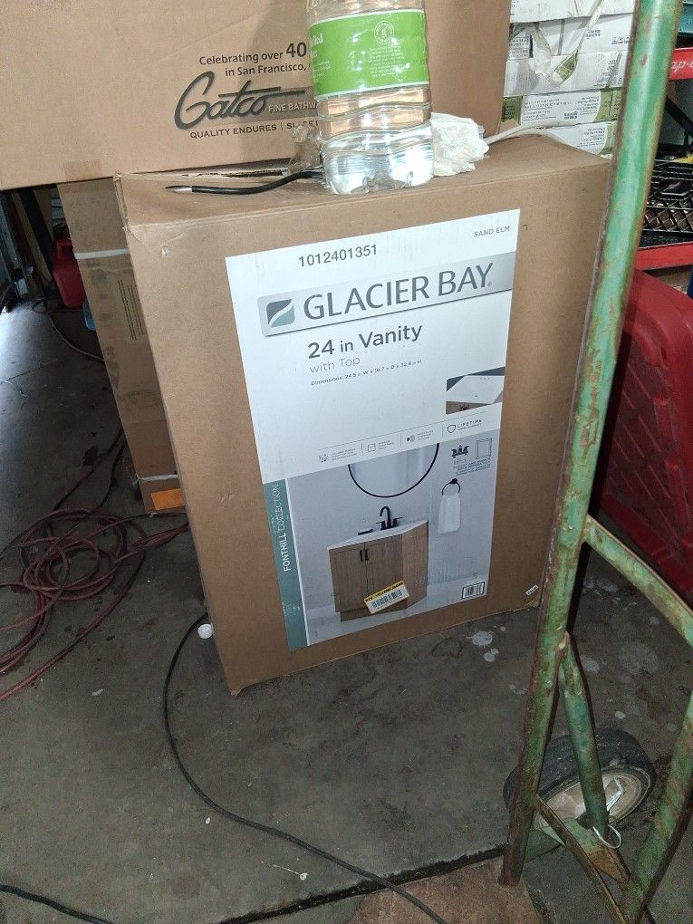 New In Box Single Sink Bathroom  with White Cultured Marble Top
