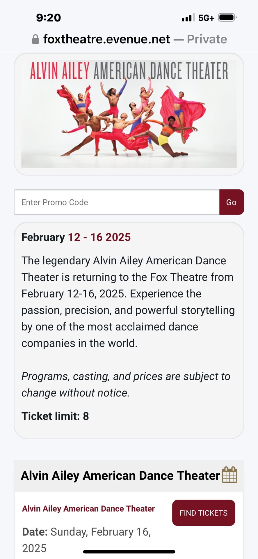 ALVIN AILEY at the Fox Theatre Sunday, 2/16/2025 @ 2:00 PM