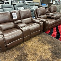 Brown Leather Sofa & Loveseat Rock & Recline