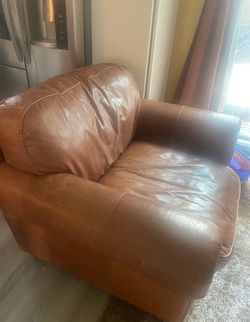 Brown Real Leather Oversized Accent Chair