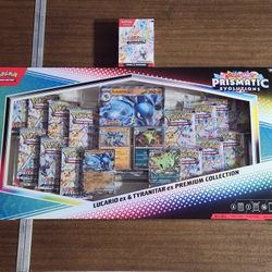 Pokemon Cards Scarlet and Violet Prismatic Evolutions Booster Bundle and Lucario & Tyranitar Ex Premium Collection Box