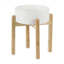 PTOBER Elevated Ceramic Dog Bowl w/ Bamboo Stand for Large Dogs