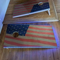 Tailgating Pros Regulation Cornhole Boards Flag Set - includes 8+ Bean Bags, Carrying Cases, and 4'x2' Corn Hole Toss Game