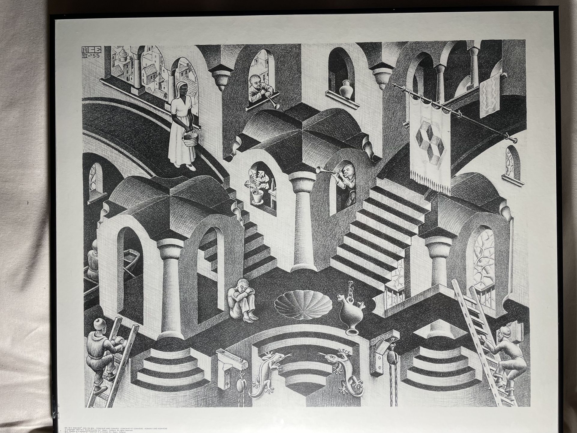 MAURITS C. ESCHER, Convex and Concave - 1955 Lithograph
