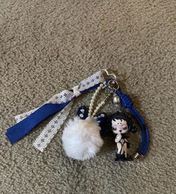 Skullpanda Bag Charm Keychain Blue White Silver