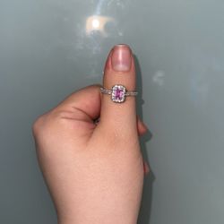 Ring 14k White Gold Pink Sapphire Square Cut Diamond Band 