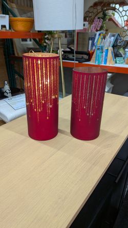 Red Glass Cylinder Candle Holders Set of 2