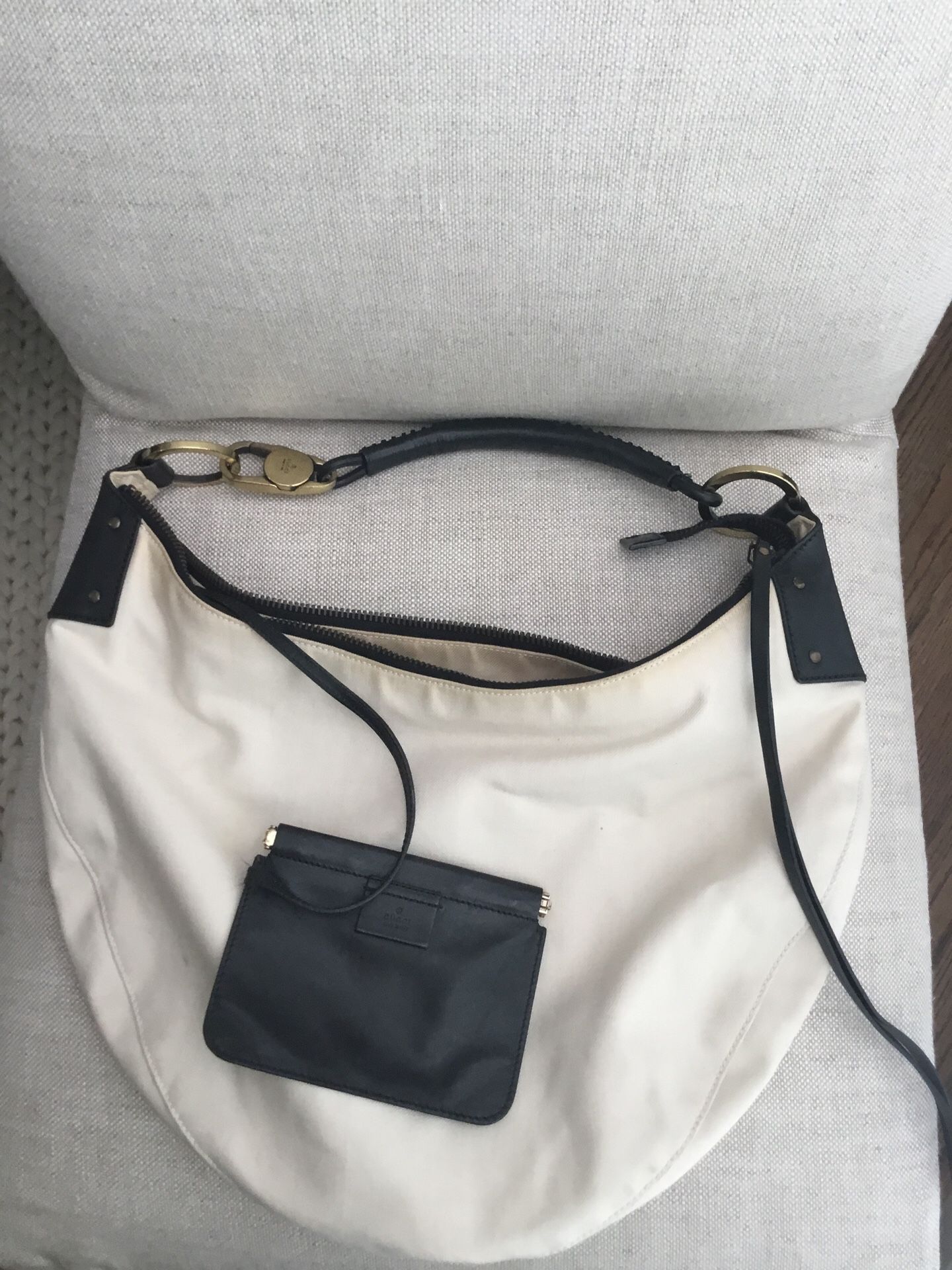 Gucci Canvas Leather Crescent Hobo Shoulder Bag